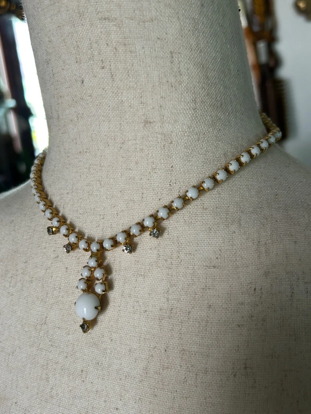 Vintage White MilkGlass Drop Necklace - Picture 2 of 6